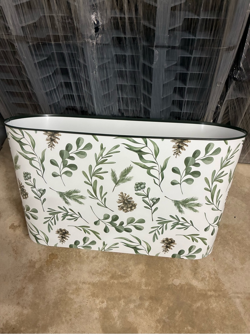 Harry & David Decorative Winter Oval Metal Tin Green Pine & Foliage Print